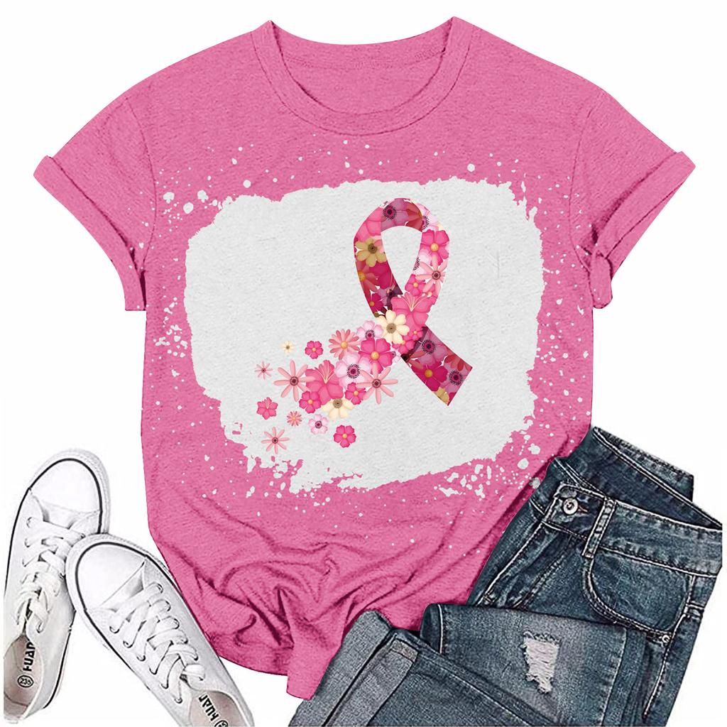 Women's Breast Ribbon Printed Casual Short Sleeve