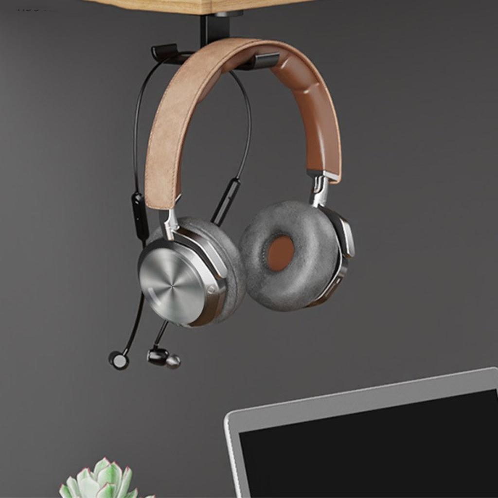 Dual Headphone Stand Hanger Under Desk Mount Hook Storage Rack for Office and Home Space Saving Metal Bracket Black