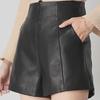 Women's High-Waist Slim PU Leather Shorts - 2025 Autumn/Winter Korean A-Line Wide-Leg Boot Pants