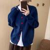 Lazy Knitted Cardigan Spring and Autumn Sweater New Loose and Thin Love Button Long Sleeve Jacket Top Women