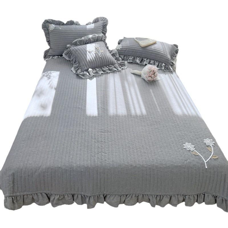 Покрывало из чистого хлопка, окрашенное пряжей, стеганый стеганый хлопковый нескользящий хлопковый трехпредметный набор, можно накрыть матрас татами