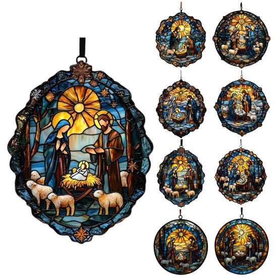 Рождественский вертеп, украшение ручной работы, круглый ловец солнца, первое рождественское украшение для ребенка, христианский религиозный подарок для украшения окна на елку