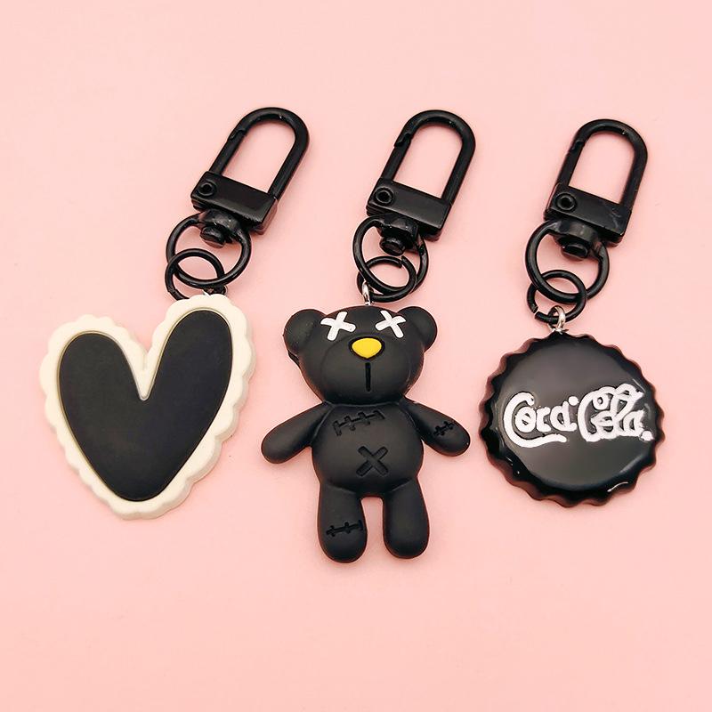 Прохладный черный медведь брелок для ключей кофейная чашка крышка от бутылки кролик кулон автомобильный брелок для ключей рюкзак подвески сумка Декор аксессуары