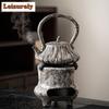 Handmade Gray Stoneware Tea Making Set Japanese Tea Stove Teapot Heating Base Household Teapot Warmer Kettle Stand Tea Ceremony