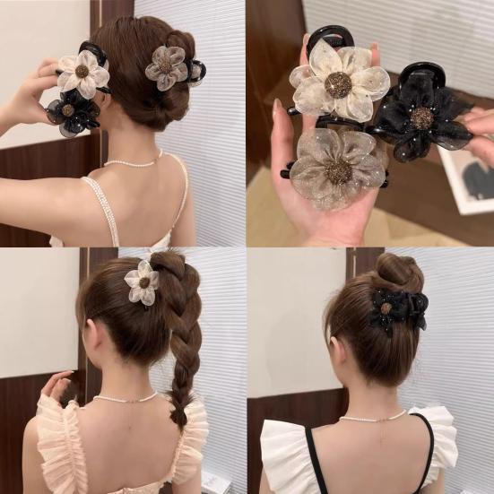 Женская заколка для волос, безопасная для кожи головы, марлевая заколка для волос с цветочным узором, долговечная, полузакрытая, конский хвост, зажим-акула, зажим для женщин, шиньон