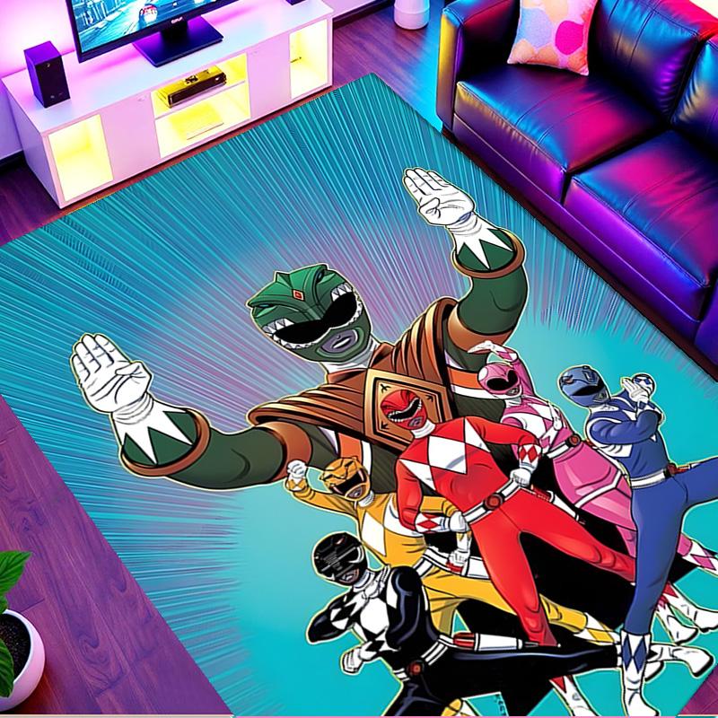 Mighty Morphin Power Rangers Print Rug, Washable Floor Carpet, For Entryway Dorm Laundry Room Office Study, Home Decor Birthday Christmas Gift