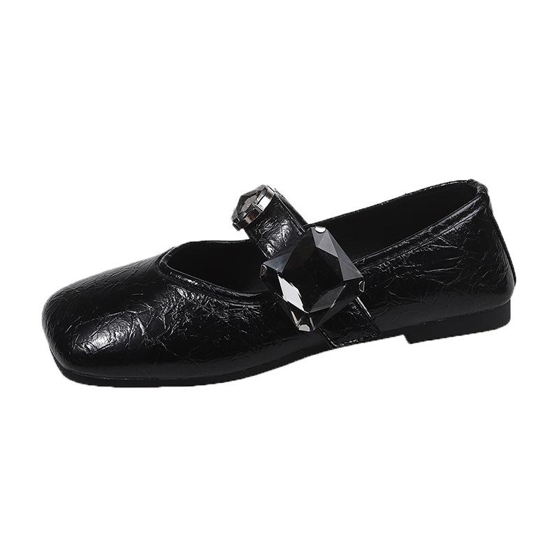 French Soft-soled Rhinestone Small Leather Shoes 2025 Summer New Wear Flat-soled Fairy Wind Shallow Mouth with Skirt Single Shoes Women
