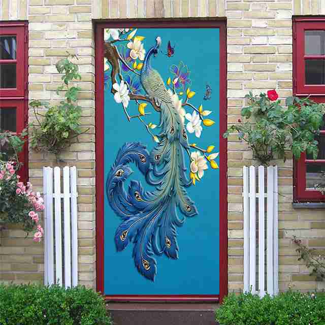 Картина маслом, наклейки на дверь, цветок, простые абстрактные линии, бамбуковые обои на холодильник для гостиной, домашний декор, художественная наклейка для спальни