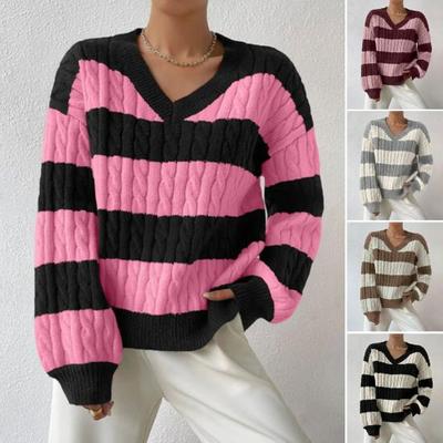 Женский вязаный свитер с V-образным вырезом и длинным рукавом, укороченный пуловер, джемпер в стиле пэчворк, цветной переплетение
