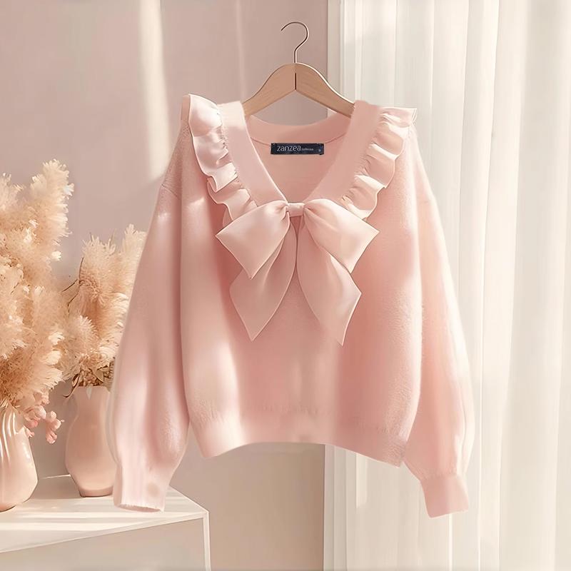 ZANZEA Women Bows Splice V-Neck Casual Long Sleeve Blouse