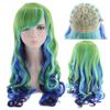 Аниме 67 см, модные длинные волнистые, зеленые, синие, Ombre, Harajuku, парик Лолиты, косплей, костюм, синтетические волосы, средняя часть, полные парики для женщин
