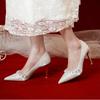 Мода Новая Мода Остроносые Сатиновая Поверхность Женская Обувь Свадебная Обувь Для Свадьбы Белая Обувь на Высоком Каблуке Для Женщин Вечерняя Обувь на Каблуке