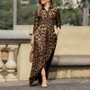 Lady Dress Dress Lapel Long Sleeve Pocket Plus Size Single Breasted Maxi Dress Sexy Leopard Geometric Patchwork Print Dress