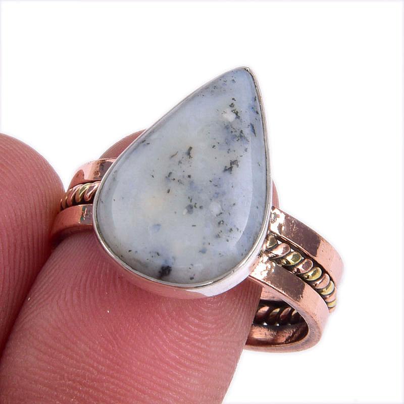 Подарочное кольцо из серебра 925 пробы с натуральным опалом и дендритом, двухцветное, S.10 p9E99