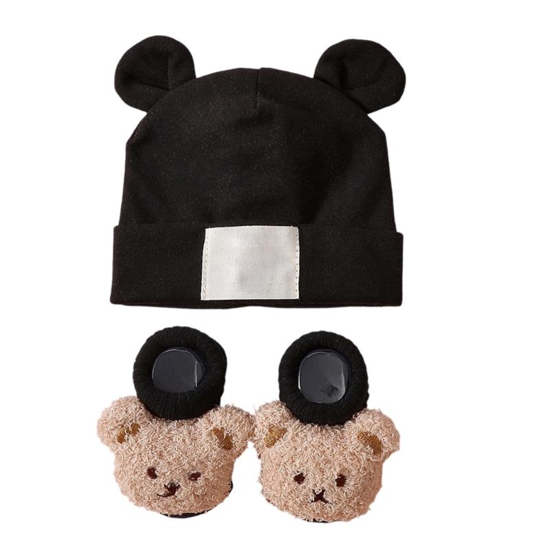 Дышащая детская шапка и носки с ушками Эластичная смесовая ткань Хлопок и Полиэстер Нежное воздейжение на чувствительную кожу Надежная посадка для младенцев