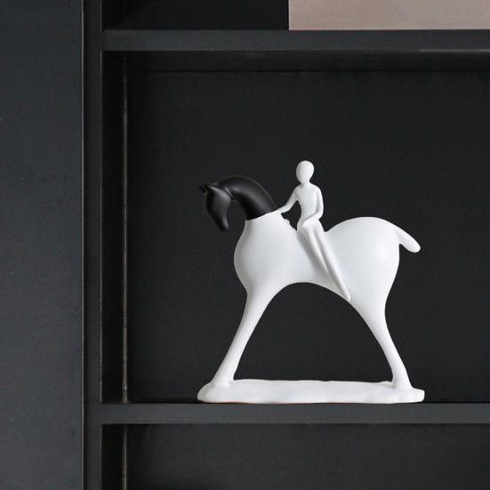 Abstract Man Black White Horse Figurine Modern Minimalist Artistic Horse Statue Resin Sculpture Home