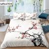Plum Blossom Duvet Cover Set Red Flower Floral Comforter Cover for Girls Teens Microfiber Butterfly Branches Printed Bedding Set