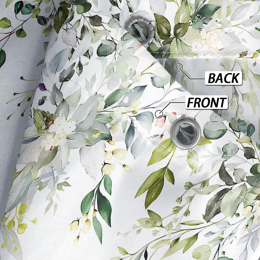 1PC Green Sage Plants Pattern Printed Shower Curtain, Waterproof and Washable, with 12 Hooks, Bathroom Shower, Bathtub, Home Use