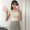 Women Fashion Sexy Square Collar Solid Color Sleeveless Pullover Knitted Crop Tank Top