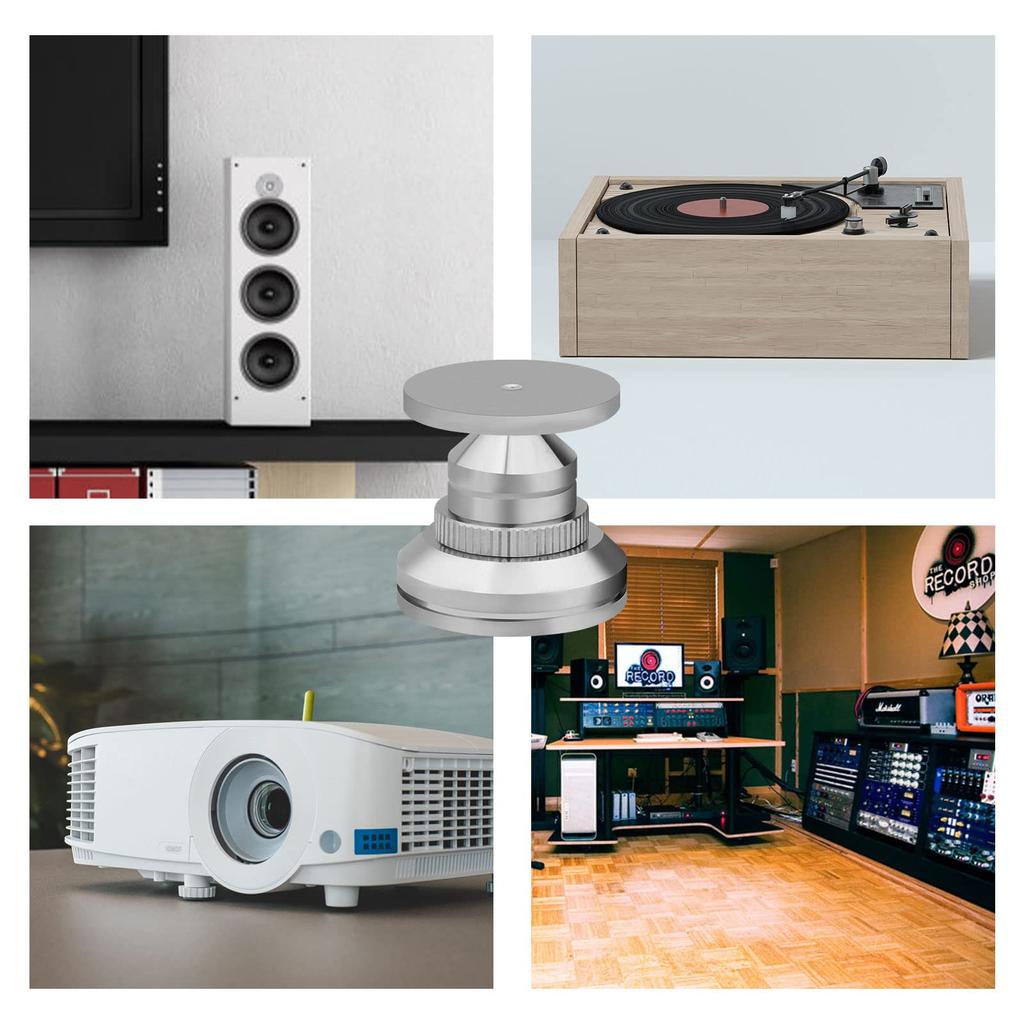 Preffair 4 Pieces Insulator Speaker Spike Base Speaker Board Speaker Stand Set with Tape Spike Holder Insulator Improves Audio Quality Adjustable