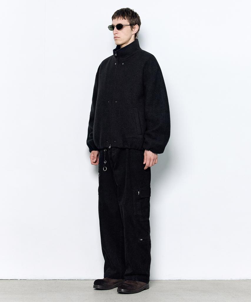 Insilence Boucle Wool Zip-Up Puffer Jumper Black