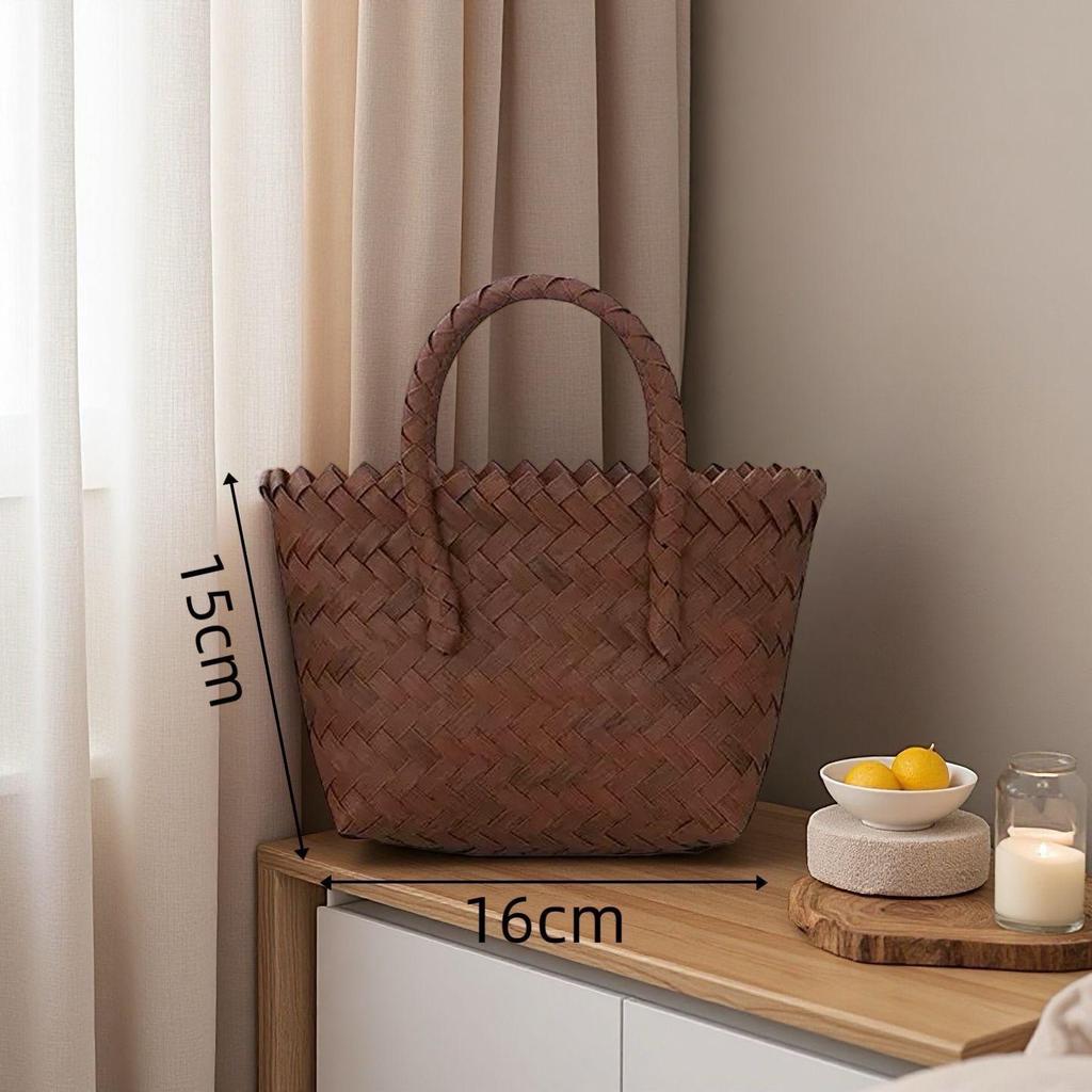 Плетеная сумка-тоут для щенка таксы с бамбуковой ручкой, винтажная пляжная сумка