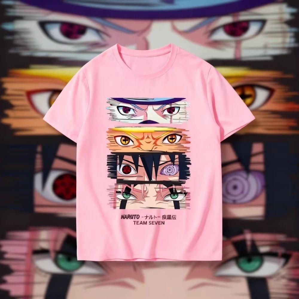 2026 Summer Naruto Class 7 Pupil Art Splicing Printed Cotton Loose T-shirt, Cute Anime Street Style Top for Men and Women