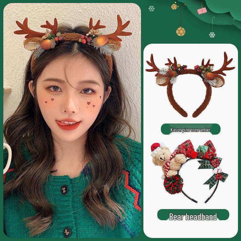 Женская рождественская плюшевая шапка, повязка на голову, аксессуары для волос