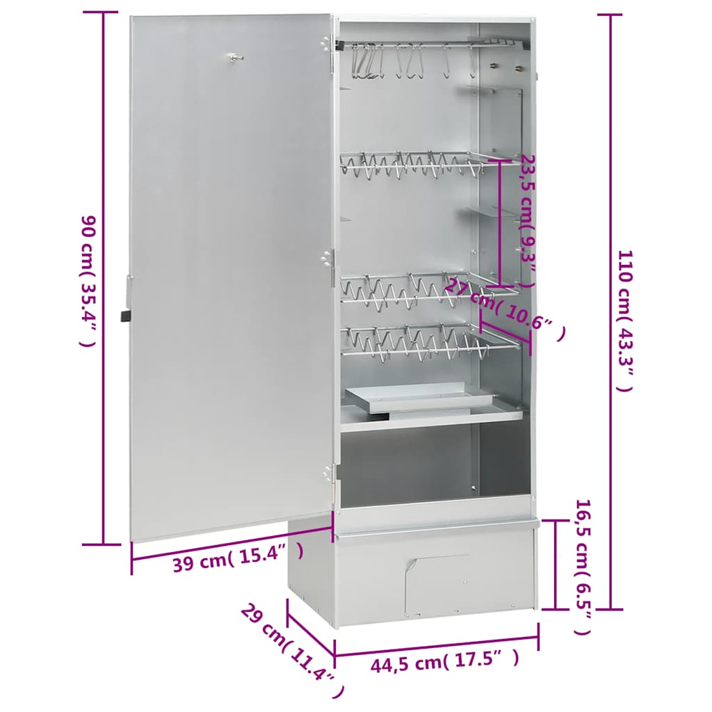 Smokehouse with Wood Chips 44.5 x 29 x 110 cm Galvanized Steel
