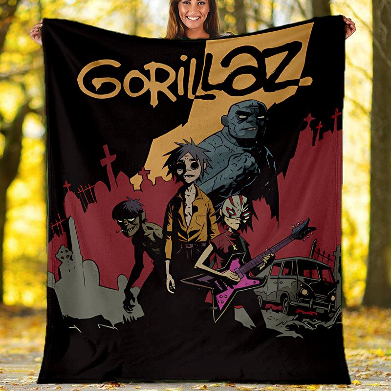 G-Gorillaz band printed blanket—lightweight,soft,warm;versatile blanket all seasons—perfect as &air-conditioning throw,nap blanket