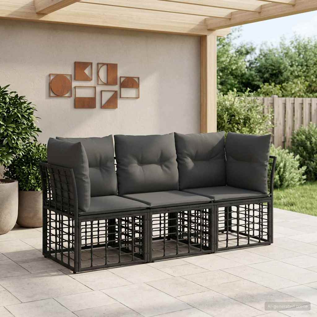 Outdoor Sofa Set Black Polyester