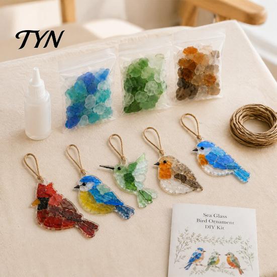 DIY Material Kit for Home Acrylic Animal Hanging Ornament Kit, Sea Glass Look Nature Inspired Window Hangings with Cord Windows Walls Craft