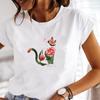 (Asian Size) Women Cat Funny Cute Floral Print Tee Top Clothing Casual Short Sleeve Lady Fashion Tshirt Female Graphic T-shirt