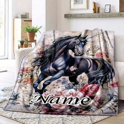 Black Unicorn Customize Your Name Blanket Warm Comfortable And Soft Blankets Are Suitable For Home Lunch Break Blanket Office Sofa Sofa Gift To