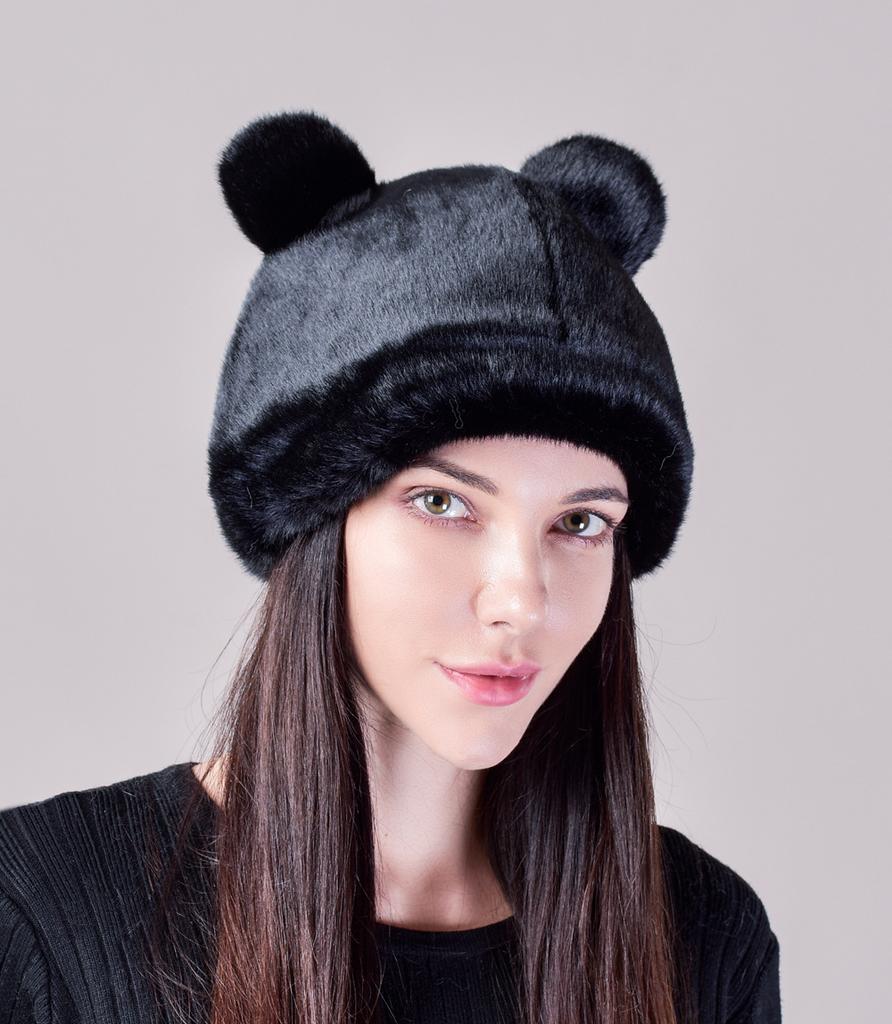 Женская зимняя теплая шапка-ушанка с имитацией меха норки, женские осенние и зимние комплекты женских шапок с искусственными волосами, уши панды, милые