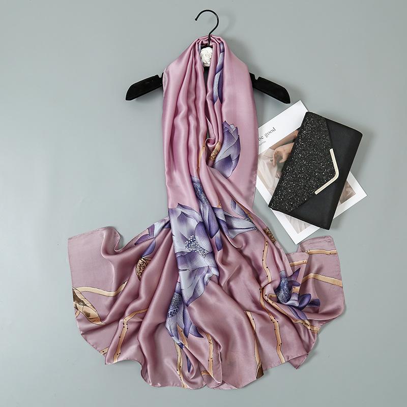 Шелковый шарф с принтом цветка лотоса, ранняя весенняя женская шаль от солнца