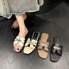 Premium Sense Niche Metal Buckle Casual Slippers Women's Wear Versatile Not Tired Feet Summer Flat Beach One-word Sandals