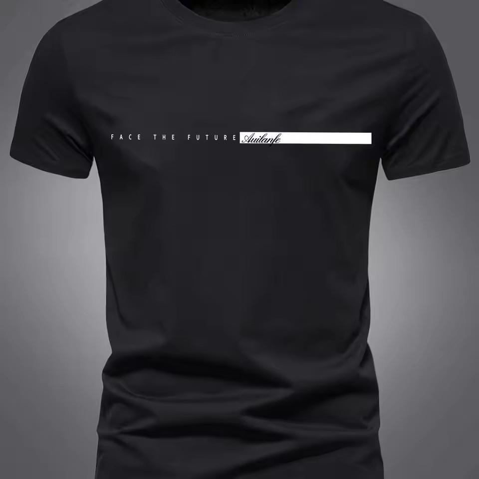 Летняя мужская повседневная спортивная футболка свободного покроя из 100% чистого хлопка с простым буквенным узором и круглым вырезом с короткими рукавами