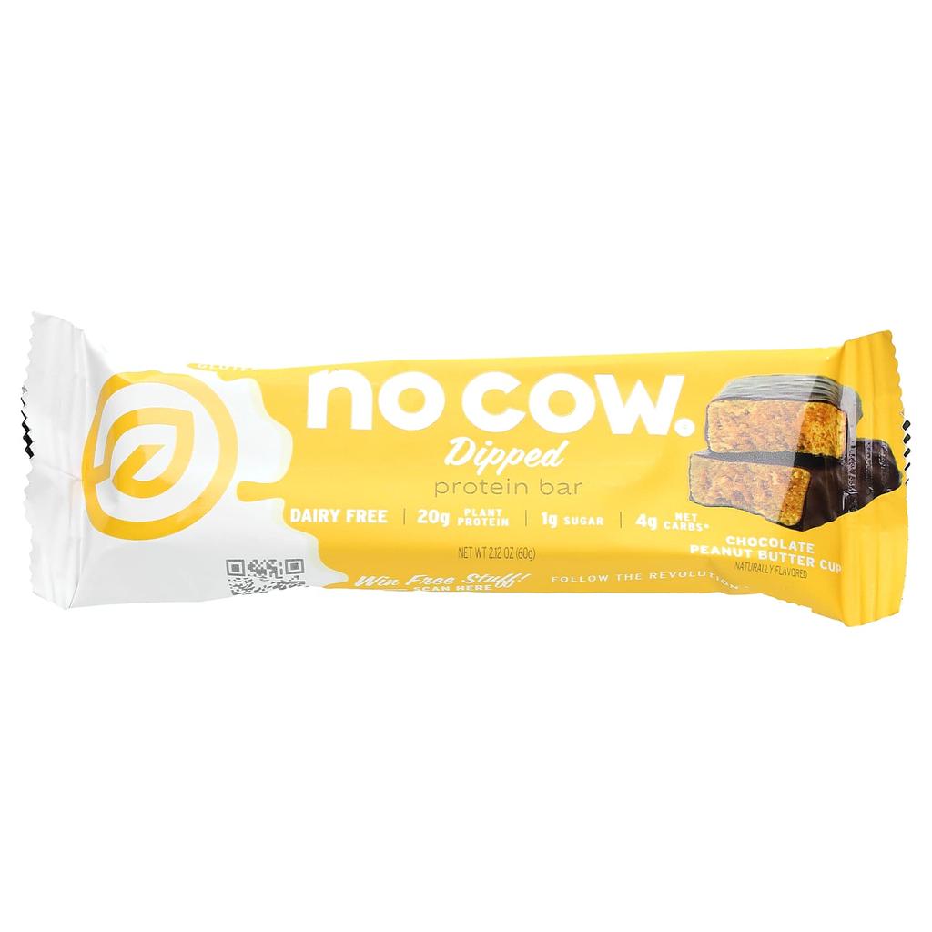 No Cow Dipped Protein Bar, Chocolate Peanut Butter Cups, 12 Bars, 2.12 Oz (60 G) Each