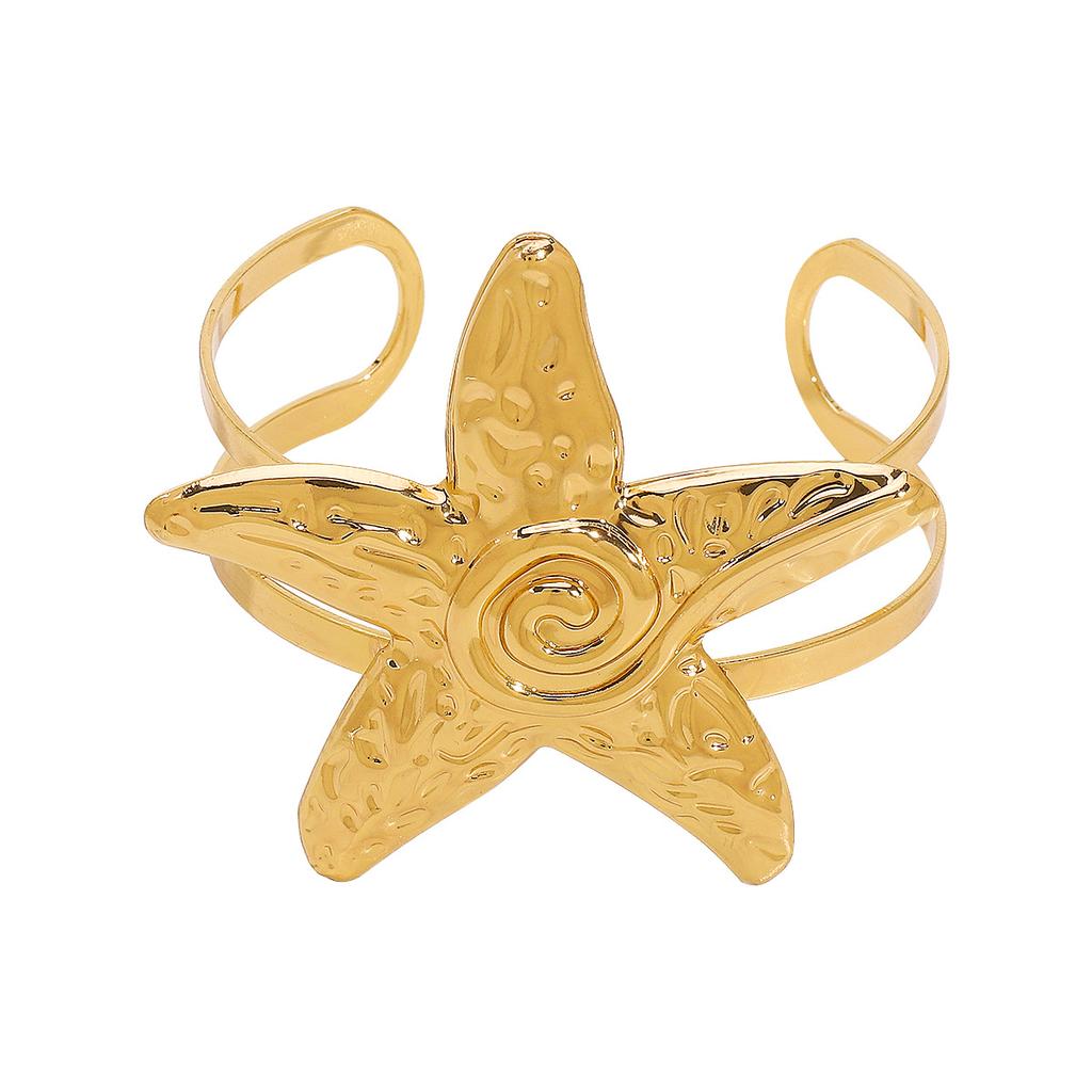 B1889 European and American personality exaggerated metal starfish shape open bracelet, summer ocean vacation style retro bracelet