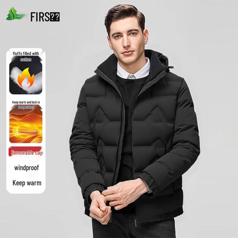 FIRS Мужская зимняя стеганая куртка со съемным капюшоном