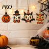 Vintage Cartoon Halloween Set Wooden Hanging Decor, Ghost Black Cat Pumpkin Owl Ornament, Rustic Mummy And Ornaments Wall Decor Gift Tags for