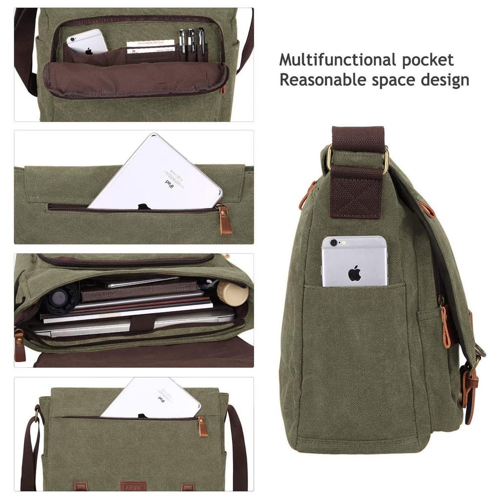Сумка через плечо для совместимого с Messenger One Large For School [S-ZONE] Мужская, 12,9/15,6 дюйма, Сумка, Холщовая, Плечо, Вместимость, Многофункциональная,