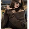 Elegant Sexy Slash Neck Pullover Sweater For Women Autumn Winter Loose Knitted Jumpers Tops Office Ladies Fashion Casual Sweet Sweaters Clothing 30987