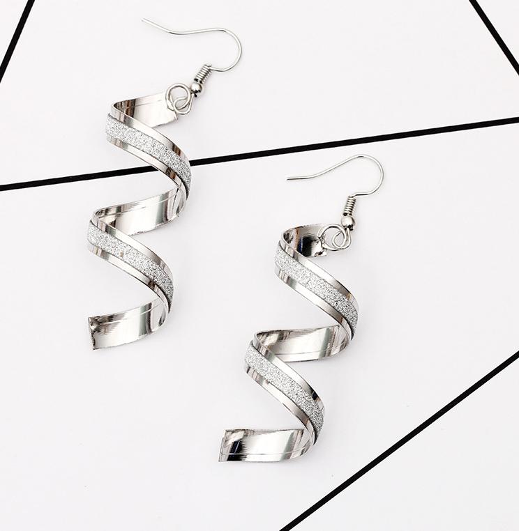 New Fashion Personality Wild Spiral Geometric Earrings Long Ring Frosted Gold And Silver Two- Wild Earrings