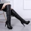 Кожаные Черные Высокие Сапоги На Высокой Платформе Элегантные Модные Длинные Сапоги Размер 34-40 Высокие Сапоги Женская Обувь