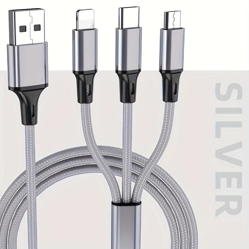 1.2M Кабель USB 3-в-1, Нейлоновая оплетка, Подходит для iPhone, Type-C, Android