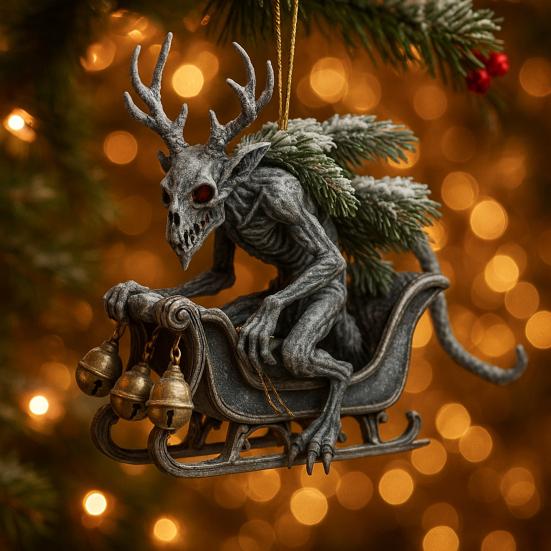 Dark Christmas Ornament 2D Acrylic Headless Santa/Devil Christmas Tree Ornament for Indoor Outdoor Home Party Decor
