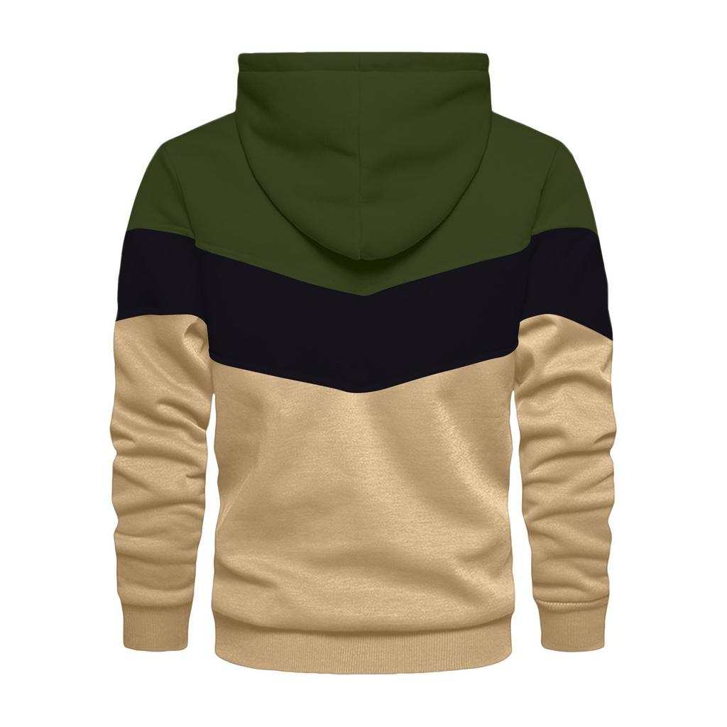 Мужская повседневная толстовка свободного кроя с цветными блоками, капюшоном на шнурке и большим карманом, спортивная толстовка