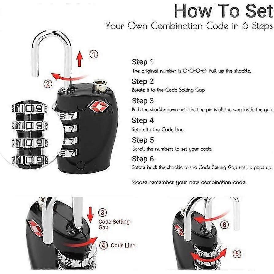 Suitcase Locks - 1, 2, 3, 4, 5, 6 Pack 4-Dial Travel Combination Security Padlock for Suitcases Luggage Case Bag Code Lock - Black (Pack of 2)